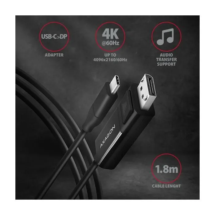 Кабель мультимедійний USB-C to DisplayPort M 1.8m 4K60Hz black AXAGON (RVC-DPC) зображення 2