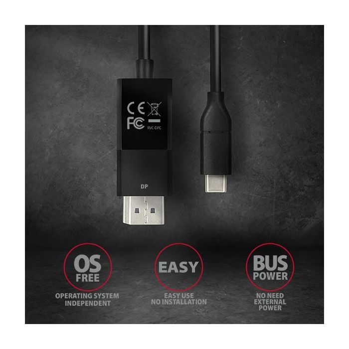 Кабель мультимедийный USB-C to DisplayPort M 1.8m 4K60Hz black AXAGON (RVC-DPC) изображение 5