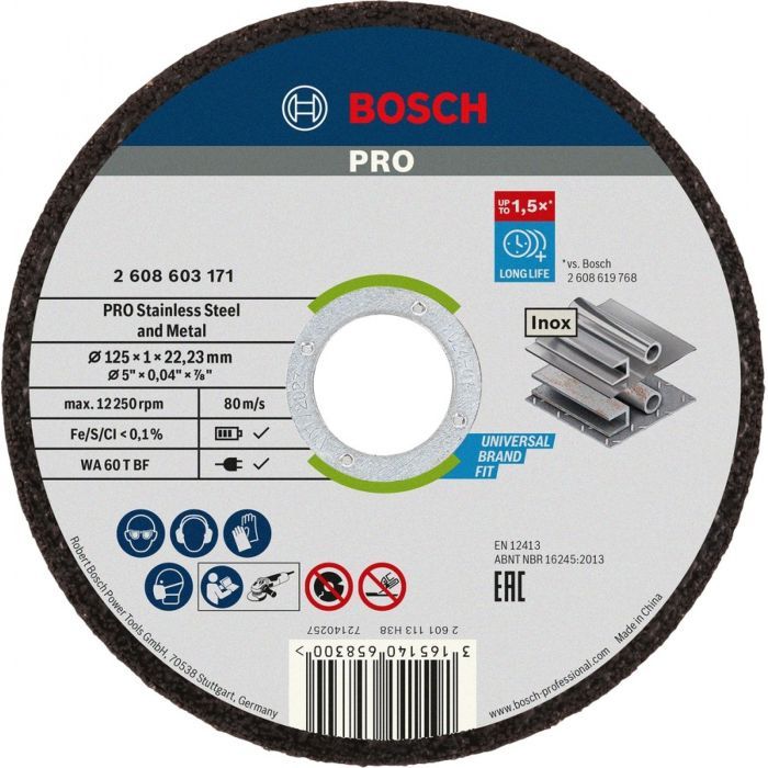 Круг відрізний Bosch Professional, для нержавіючої сталі та металу, 125×1×22.23 mm (2.608.603.171)
