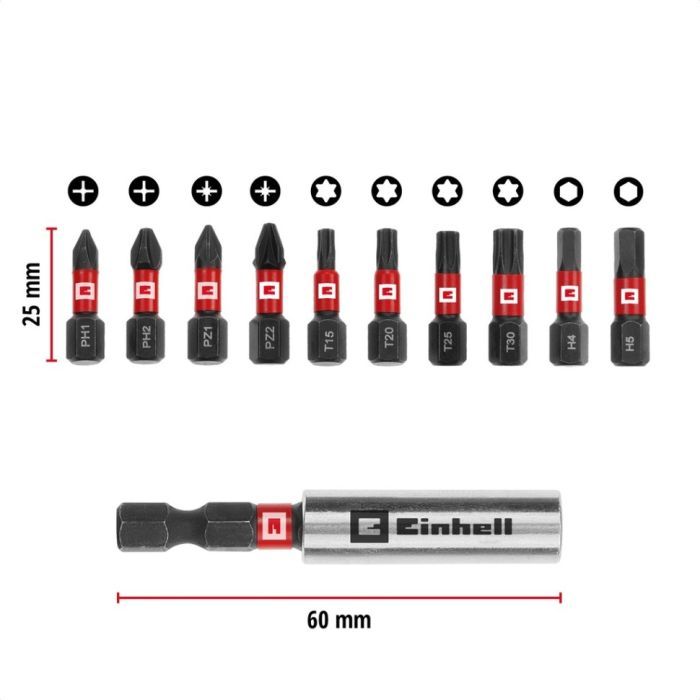Набор бит Einhell ударные, 25mm, кейс, 11шт (118673) изображение 6