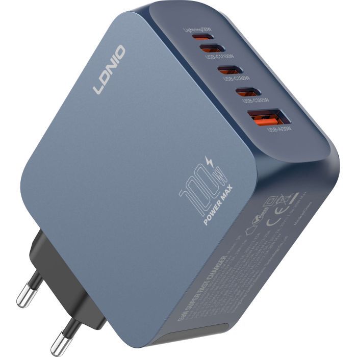 Зарядное устройство LDNIO 3xUSB-C PD100W + 1xLightning + 1xUSB GaN (Q8)