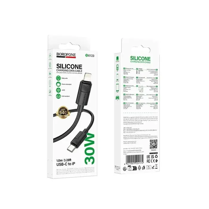 Дата кабель USB-C to Lightning 1.0m PD30W silicone BX123 Leya black BOROFONE (6941991124174) изображение 4