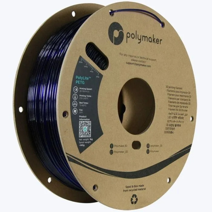 Пластик для 3D-принтера Polymaker PETG POLYLITE 1,75mm 1kg TRANSLUCENT BLUE (PB01032)