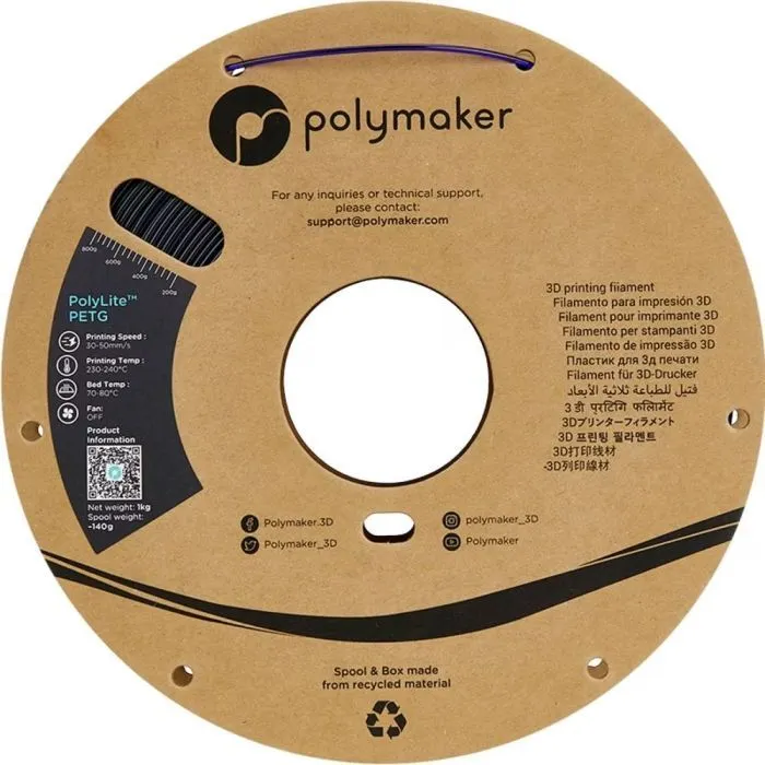 Пластик для 3D-принтера Polymaker PETG POLYLITE 1,75mm 1kg TRANSLUCENT BLUE (PB01032) зображення 2