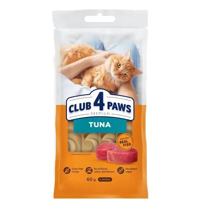 Лакомство для котов Club 4 Paws Premium Кремові з тунцем 4х15 г (4820269144781)