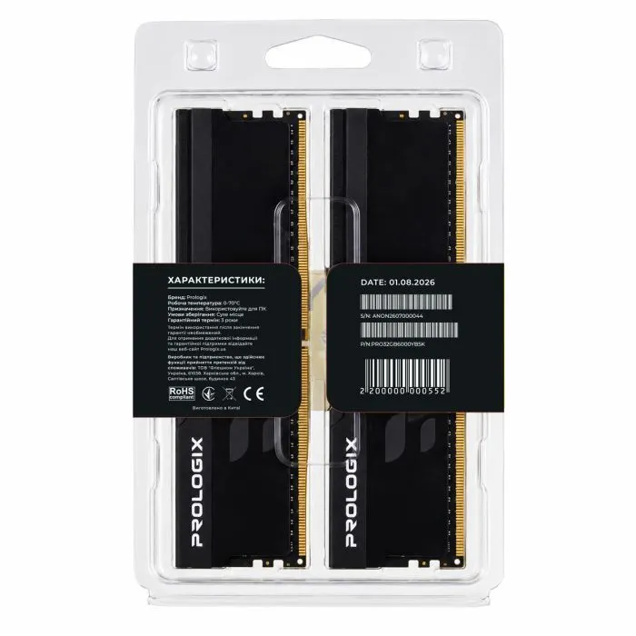 Модуль памяти для компьютера DDR5 32GB (2x16GB) 6000 MHz Onyx Black Prologix (PRO32GB6000YB5K) изображение 5