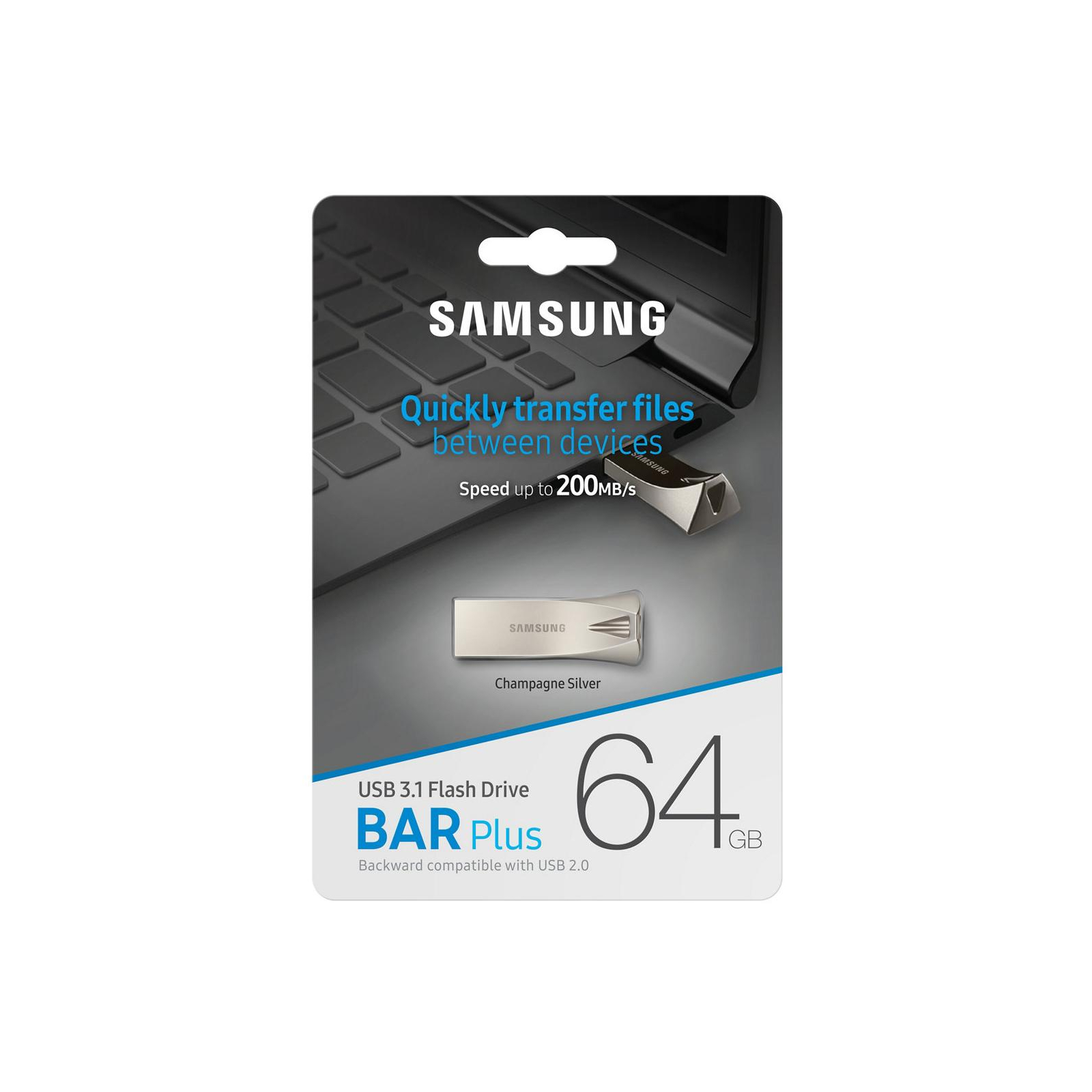 USB флеш накопитель Samsung 64GB Bar Plus Silver USB 3.1 (MUF-64BE3/APC) изображение 7