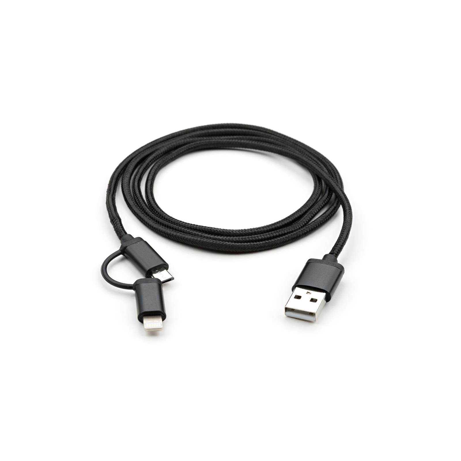 Дата кабель USB 2.0 AM to Micro 5P + Lightning 1m black Vinga (VCPDCLM1BK) изображение 2