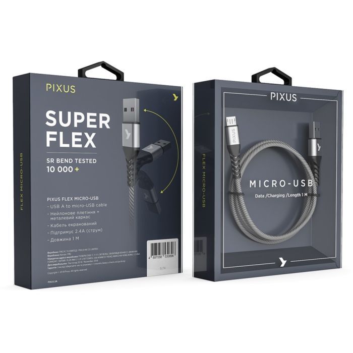 Дата кабель USB 2.0 AM to Micro 5P 1.0m Flex Gray Pixus (4897058531145) изображение 6