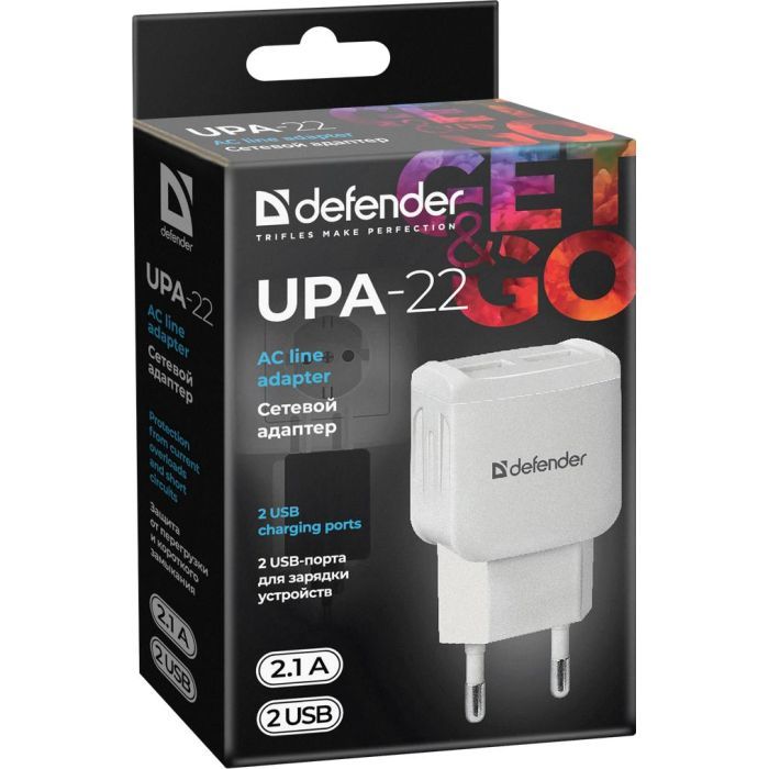 Зарядное устройство Defender UPA-22 white, 2xUSB, 2.1A (83580) изображение 3