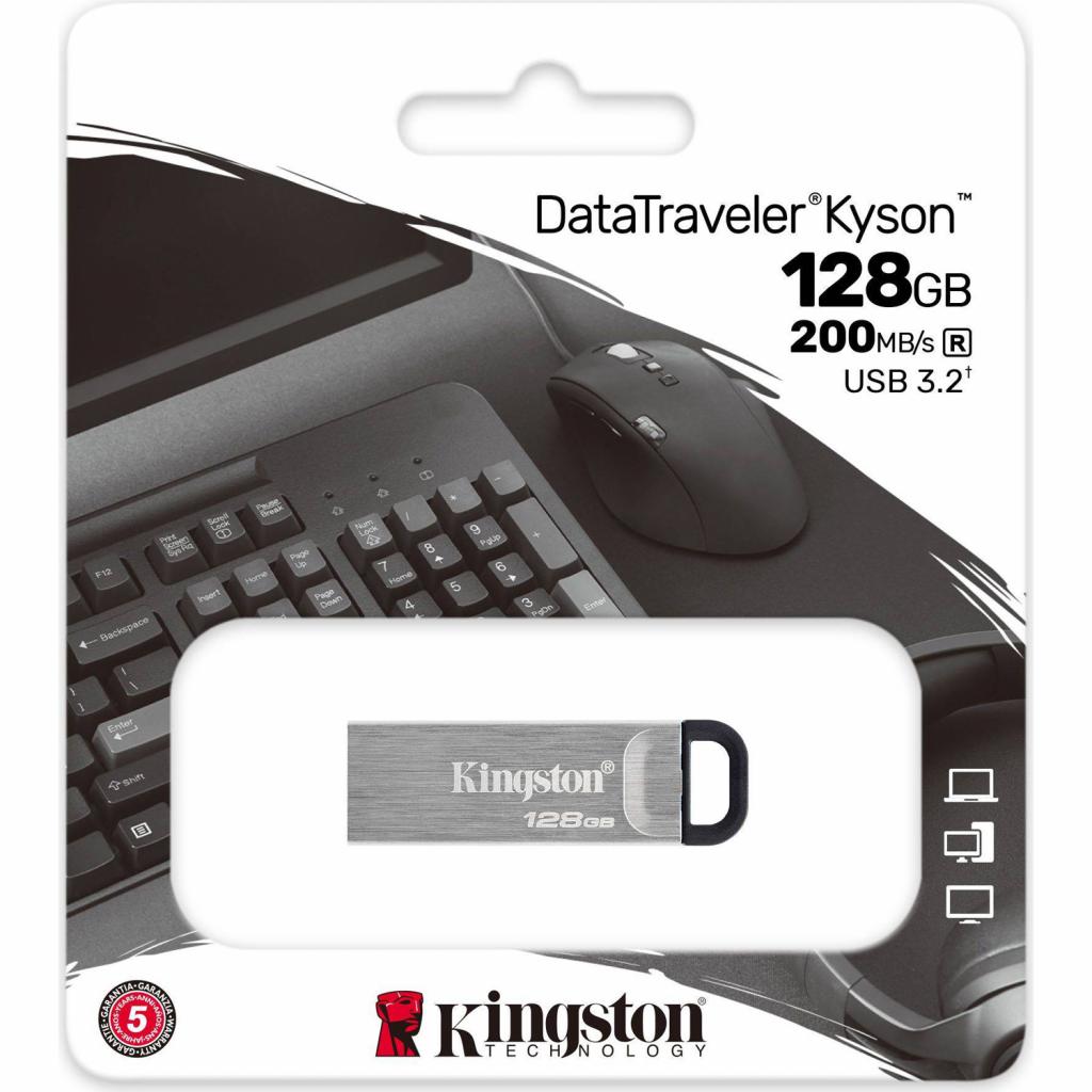 USB флеш накопичувач Kingston 256GB DT Kyson Silver/Black USB 3.2 (DTKN/256GB) зображення 4