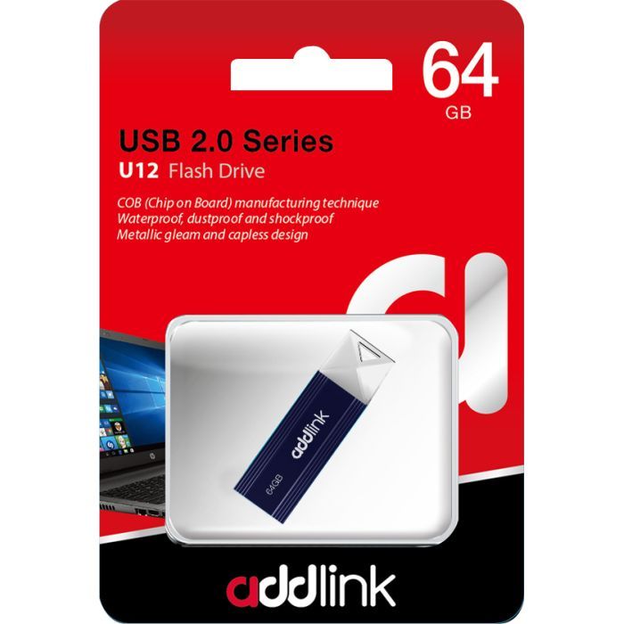 USB флеш накопичувач AddLink 64GB U12 Dark Blue USB 2.0 (ad64GBU12D2) зображення 2