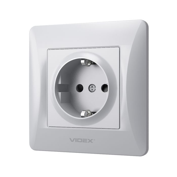Розетка Videx BINERA 1ая с заземлением серебр (VF-BNSK1G-SS) изображение 2