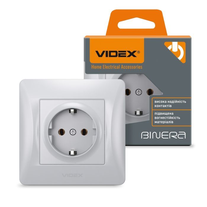 Розетка Videx BINERA 1ая с заземлением серебр (VF-BNSK1G-SS) изображение 4