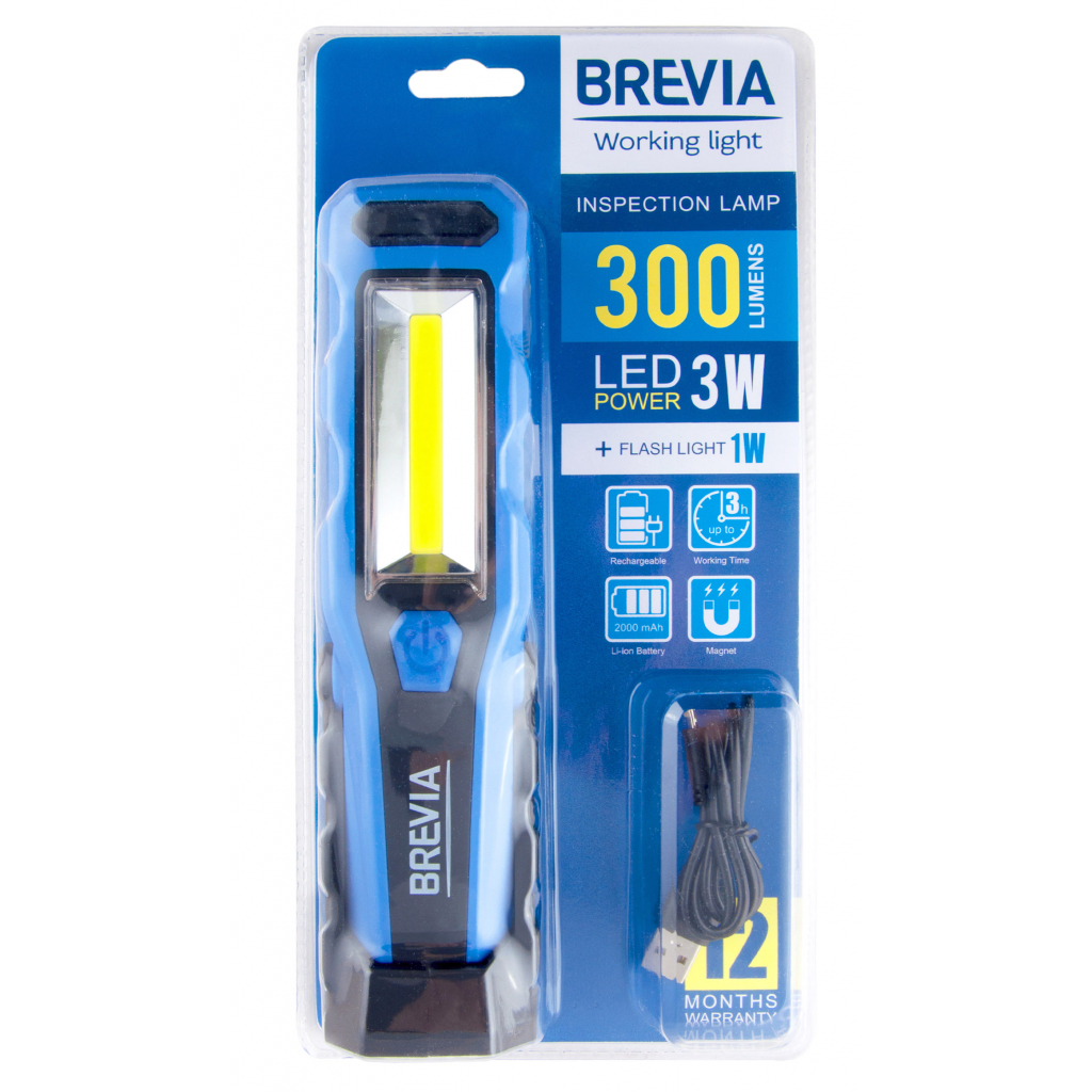 Фонарь Brevia LED 3W COB+1W LED 300lm, 2000mAh, microUSB (11320) изображение 3