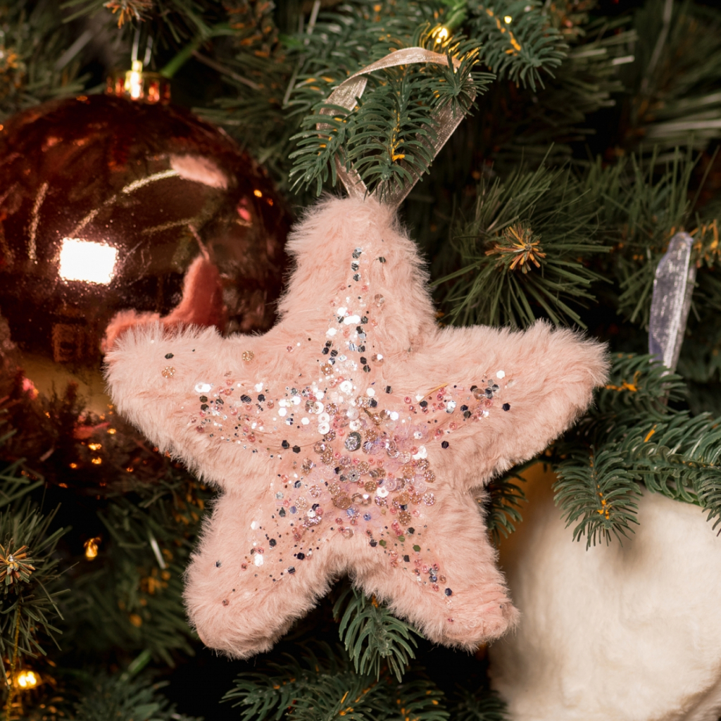 Ялинкова іграшка YES! Fun зірка пухнаста рожева з декором, 16*16 см (973538) зображення 2