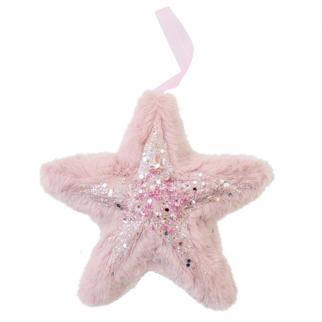 Елочная игрушка YES! Fun звезда пушистая розовая с декором, 16*16 см (973538)