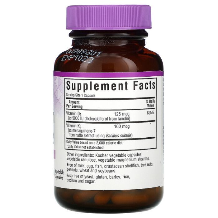 Витамин Bluebonnet Nutrition Витамины D3 и K2, Vitamins D3 & K2, 60 вегетарианских капсу (BLB-00654) изображение 2