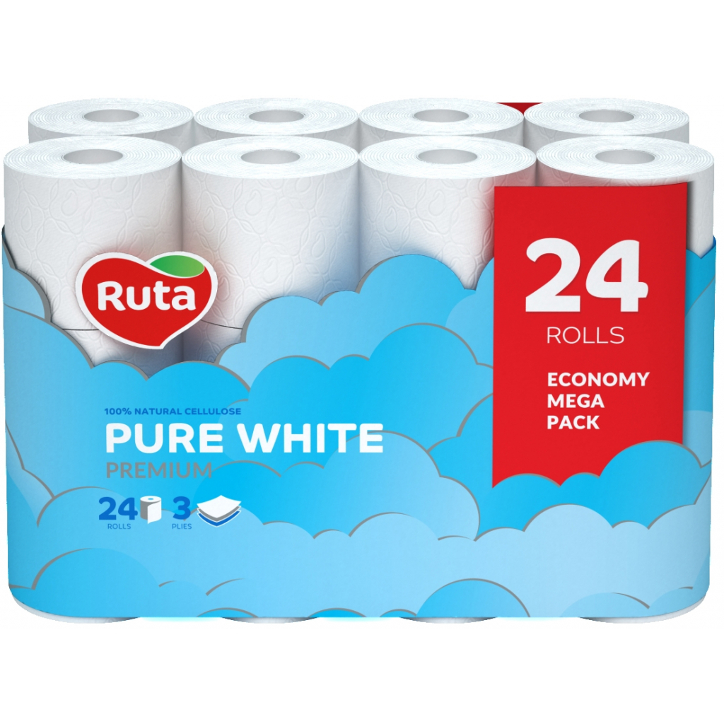 Туалетная бумага Ruta Pure White 3 слоя 24 рулона (4820202892038)