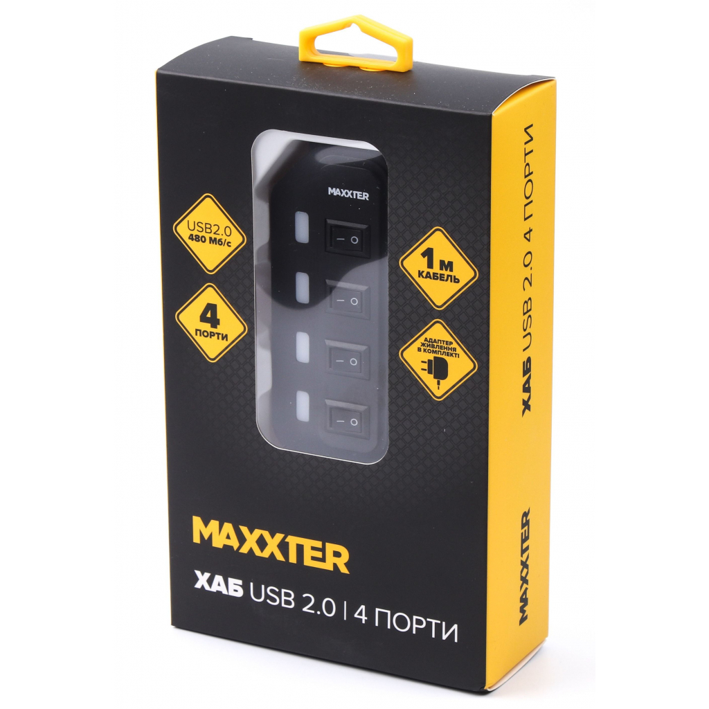 Концентратор Maxxter 4 x USB 2.0 Type-A 1m cable + 5V1A adapter (HU2A-4P-AC-02) изображение 5