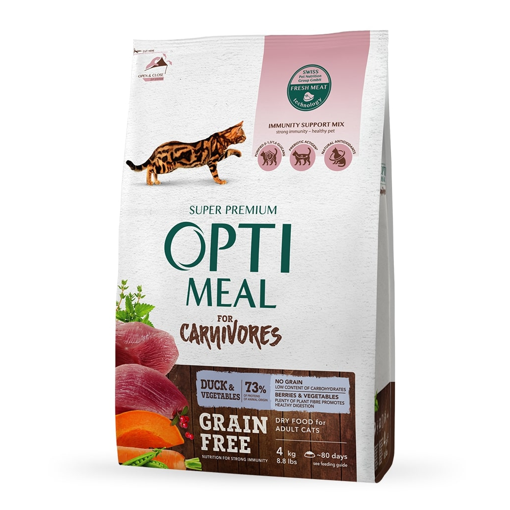 Сухой корм для кошек Optimeal беззерновой с уткой и овощами 4 кг (4820083905940)