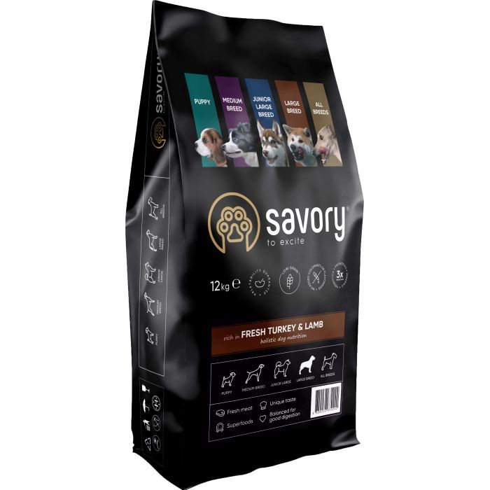 Сухой корм для собак Savory Medium Breed rich in Fresh Turkey and Lamb 1 кг (4820232630259)