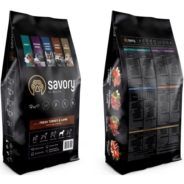 Сухой корм для собак Savory Medium Breed rich in Fresh Turkey and Lamb 1 кг (4820232630259) изображение 2