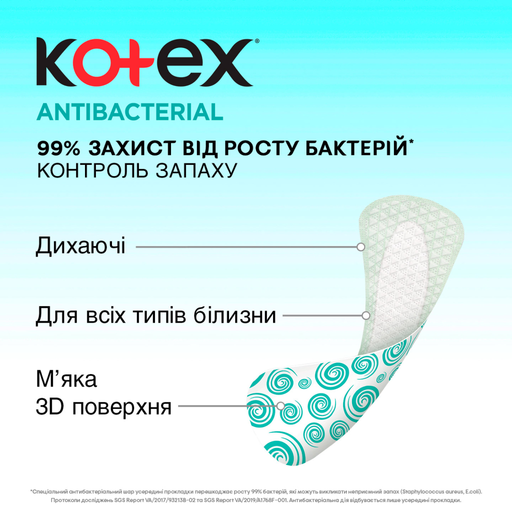 Ежедневные прокладки Kotex Antibacterial Extra Thin 40 шт. (5029053549149) изображение 3