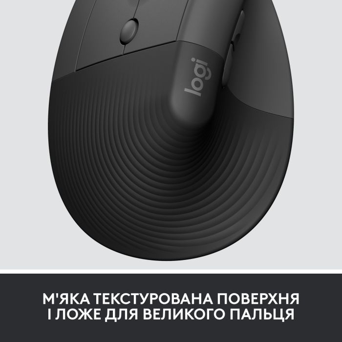 Мишка Logitech Lift Left Vertical Ergonomic Wireless/Bluetooth for Business Graphite (910-006495) зображення 3