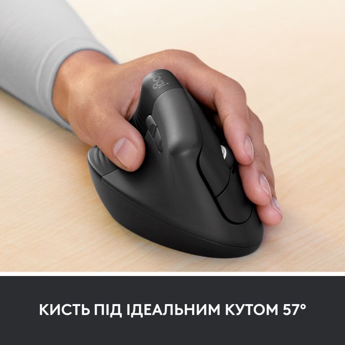 Мишка Logitech Lift Left Vertical Ergonomic Wireless/Bluetooth for Business Graphite (910-006495) зображення 4