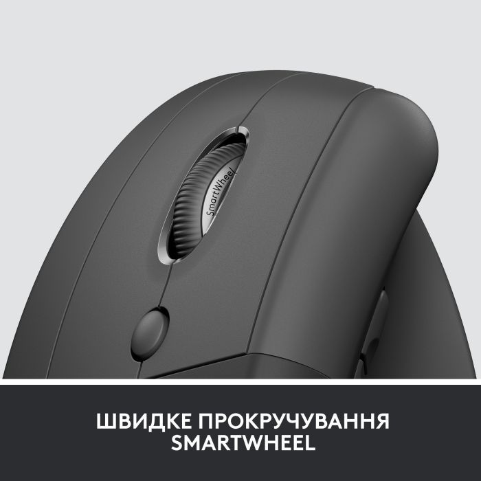 Мишка Logitech Lift Left Vertical Ergonomic Wireless/Bluetooth for Business Graphite (910-006495) зображення 7