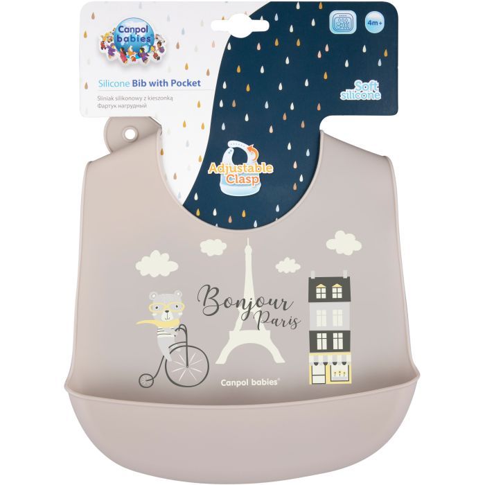 Слинявчик Canpol babies Bonjour Paris силіконовий з кишенькою беж (74/027_bei) зображення 2
