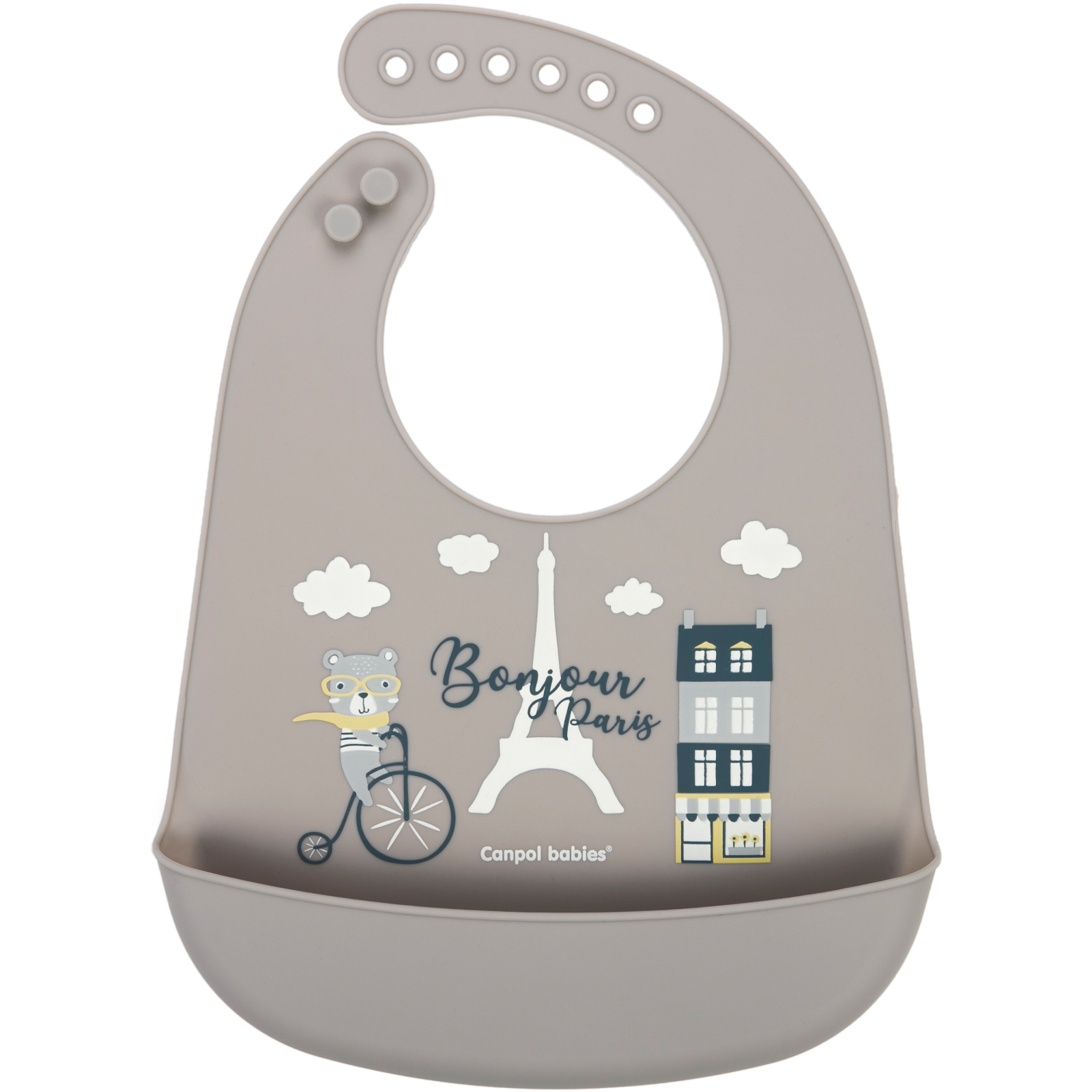 Слюнявчик Canpol babies Bonjour Paris силиконовый с карманом беж (74/027_bei)