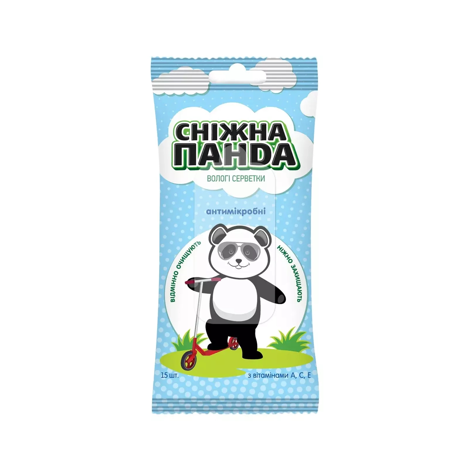 Дитячі вологі серветки Сніжна Панда Kids Антимікробні 15 шт. (4820183970480)
