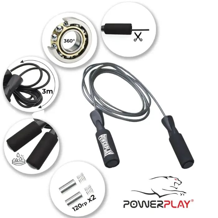 Скакалка PowerPlay 4211 швидкісна 120г х 2 Чорна (PP_4211) изображение 2