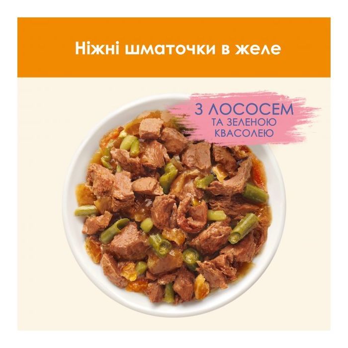 Вологий корм для кішок Purina Cat Chow Adult з лососем і зеленою квасолею в желе 85г (7613036595063) зображення 6