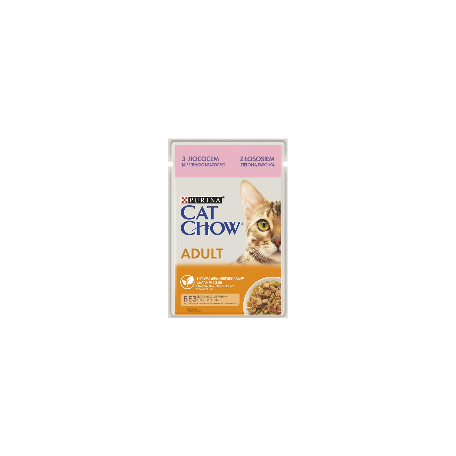 Вологий корм для кішок Purina Cat Chow Adult з лососем і зеленою квасолею в желе 85г (7613036595063)