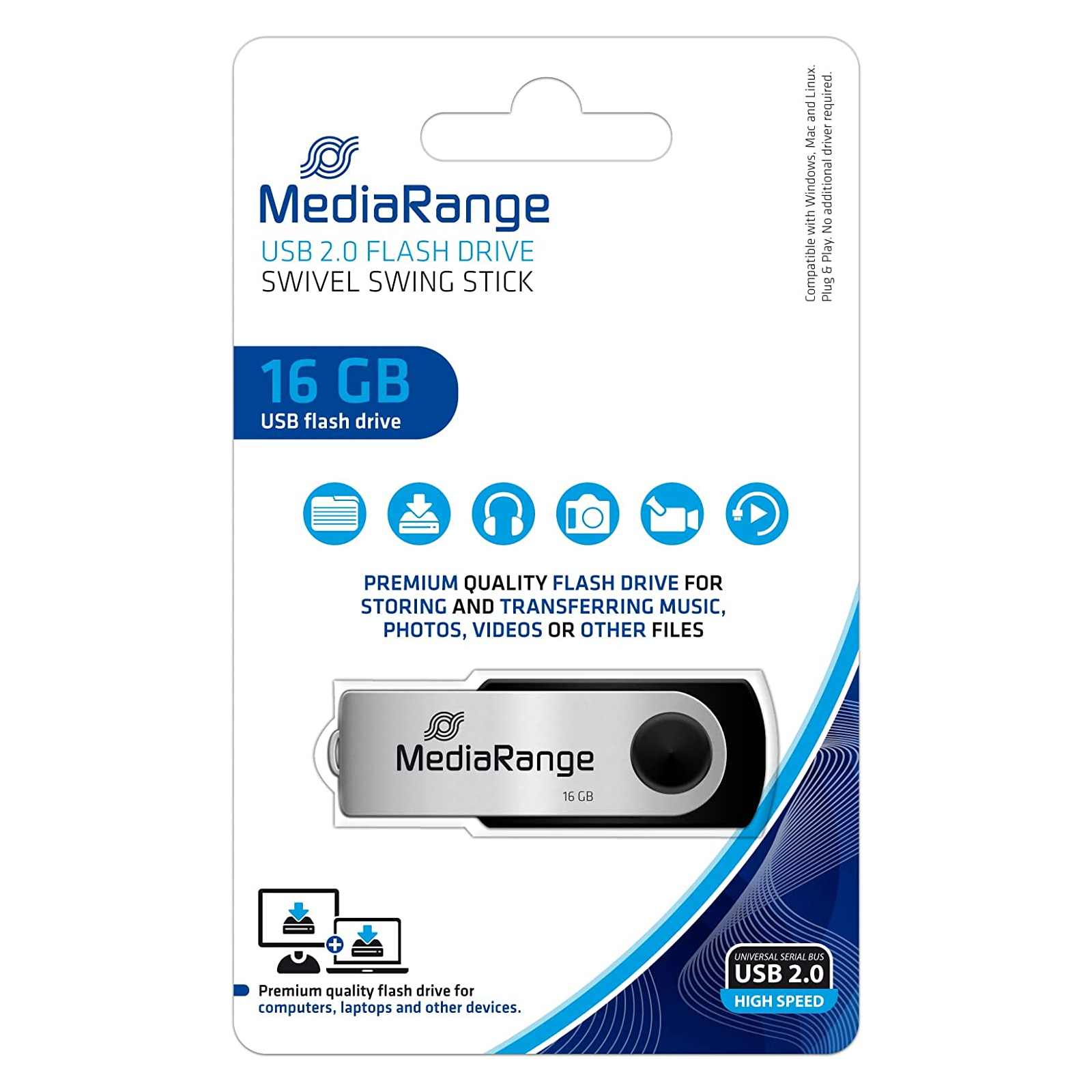 USB флеш накопитель Mediarange 16GB Black/Silver USB 2.0 (MR910) изображение 3
