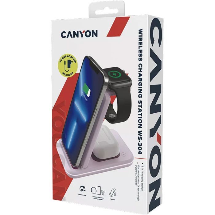 Зарядний пристрій Canyon WS-304 Foldable 3in1 Wireless charger Iced Pink (CNS-WCS304IP) зображення 7