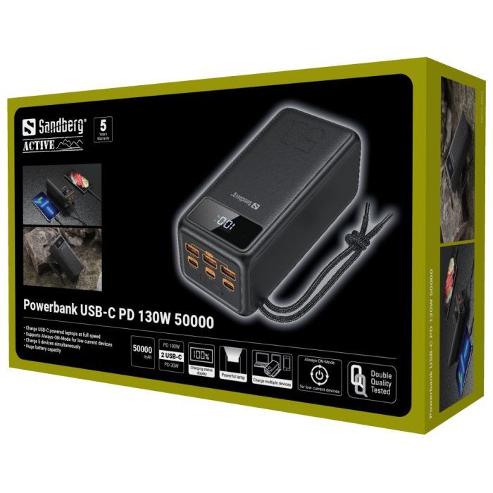 Батарея універсальна Sandberg 50000mAh 130W PD, 3хUSB 3xType-C LED 2W (420-75) зображення 6