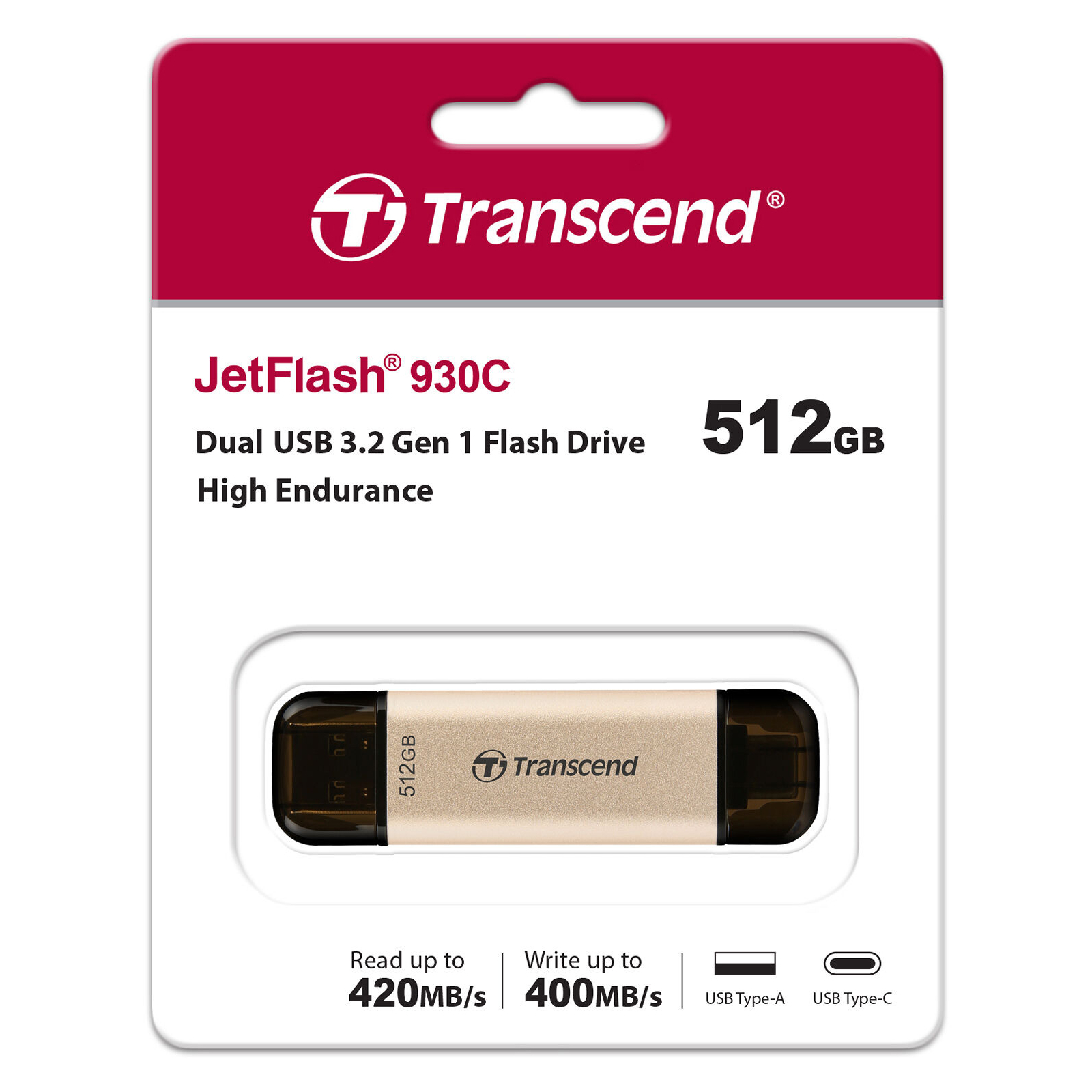 USB флеш накопитель Transcend 512GB JetFlash 930C Gold-Black USB 3.2/Type-C (TS512GJF930C) изображение 8