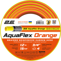 Фото - Шланг для води 2E Шланг для поливу  AquaFlex Orange 3/4", 12м 4 шари, 20бар, -10+60°C ( 