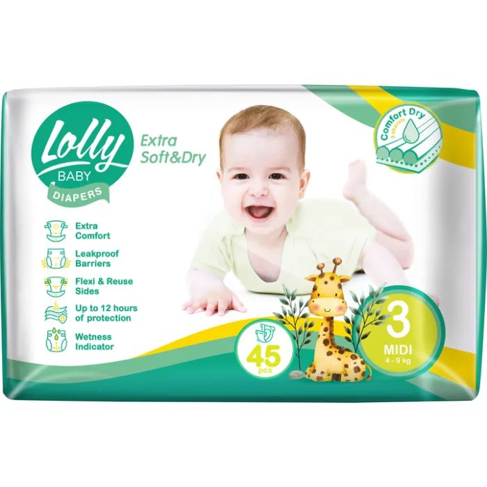 Подгузники Lolly Soft Midi 3 4-9 кг 45 шт (4820174981259)