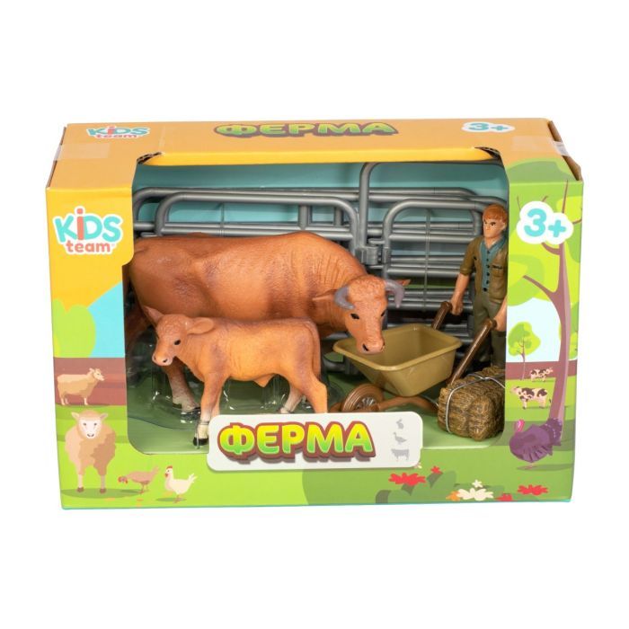 Фигурка Kids Team набор Ферма фермер, рыжий бык и телёнок (Q9899-X10_2) изображение 2
