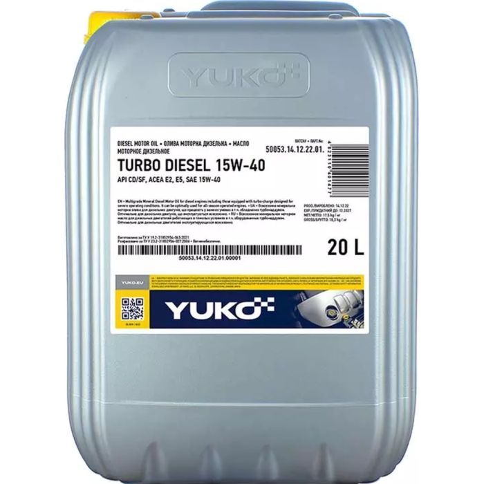 Моторное масло Yuko TURBO DIESEL 15W-40 20л (4823110401477)