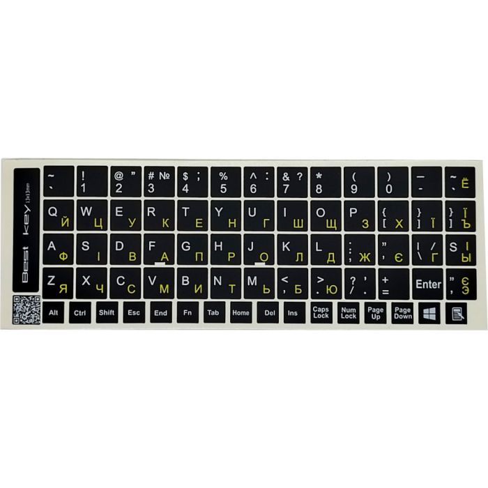 Наклейка на клавиатуру BestKey непрозрачная чорная, 68, желтый (BK13YEL/022)