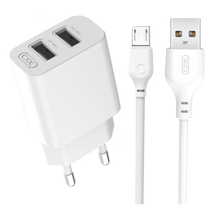 Зарядное устройство XO L109 12W (2USB/2.4A) + USB - MicroUSB White (XO-L109-M)