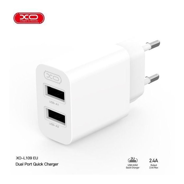 Зарядное устройство XO L109 12W (2USB/2.4A) + USB - MicroUSB White (XO-L109-M) изображение 2