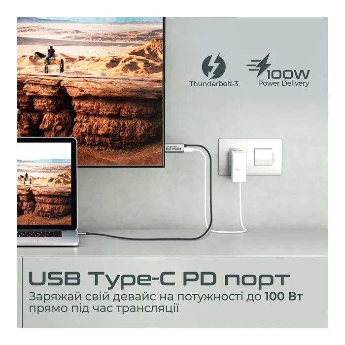 Кабель мультимедійний USB-C to HDMI M 1.8m + USB-CF grey Promate (hdmi-pd100.grey) зображення 4