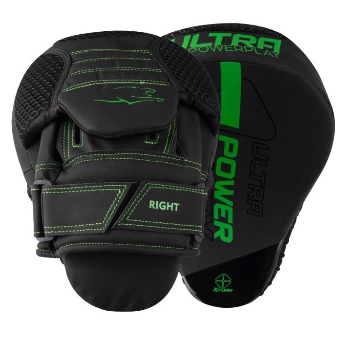 Лапы боксерские PowerPlay 3044 Pro Carbon Ultra Series Чорно-Зелені (PP_3044_Bl/Green)